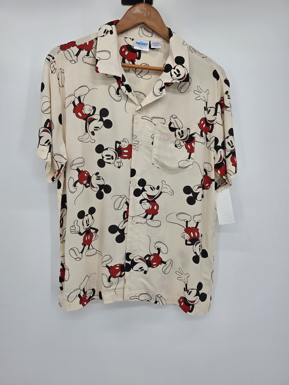 Mickey Mouse Cream Short-Sleeve Button-Down Shirt Small